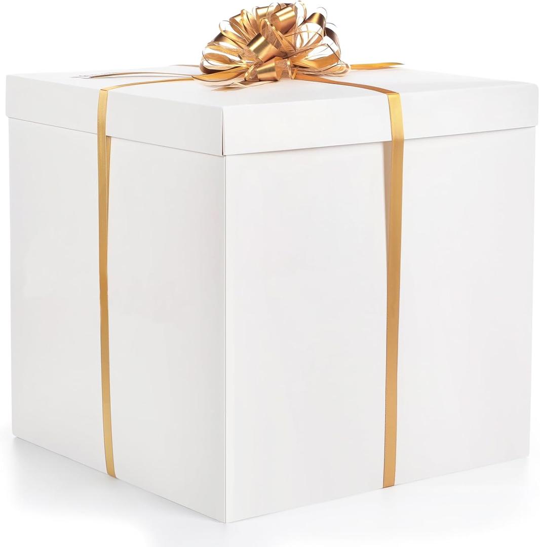 Kolldenn Extra Large Gift Box with Lid, Giant Gift Box for Gender Reveal Big Presents with Bows and Ribbons for Birthday Special Celebrations Anniversaries Wedding Party (White,28x28x28 Inches)