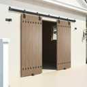 14FT Heavy Duty Box Rail Exterior Sliding Barn Door Hardware Kit, 450 lbs Capacity, Black Powder Coated Finish,Kit for Outdoor,Fit MAX 2 X Door Width 84in