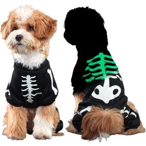 Small Dog Costume Ghost,Pet Clothes Skeleton Glow in The Dark Jumpsuit, Black and White, for Small Medium Dogs (Black, X-Large)