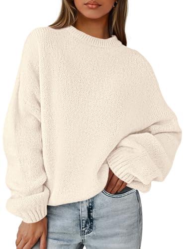 Women's Fall Oversized Sweaters Dressy Casual Long Sleeve Chunky Knit Winter Pullover Tops 2026 Holiday Outfits (Beige,Small)
