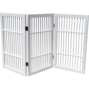 Urnporium Pet Dog Gate Freestanding, Strong Durable Folding Wooden Fence, Portable Acacia Hardwood Safety Barrier for Indoor & Outdoor Use (White Pet Gate, 3 Panel 30" Tall)
