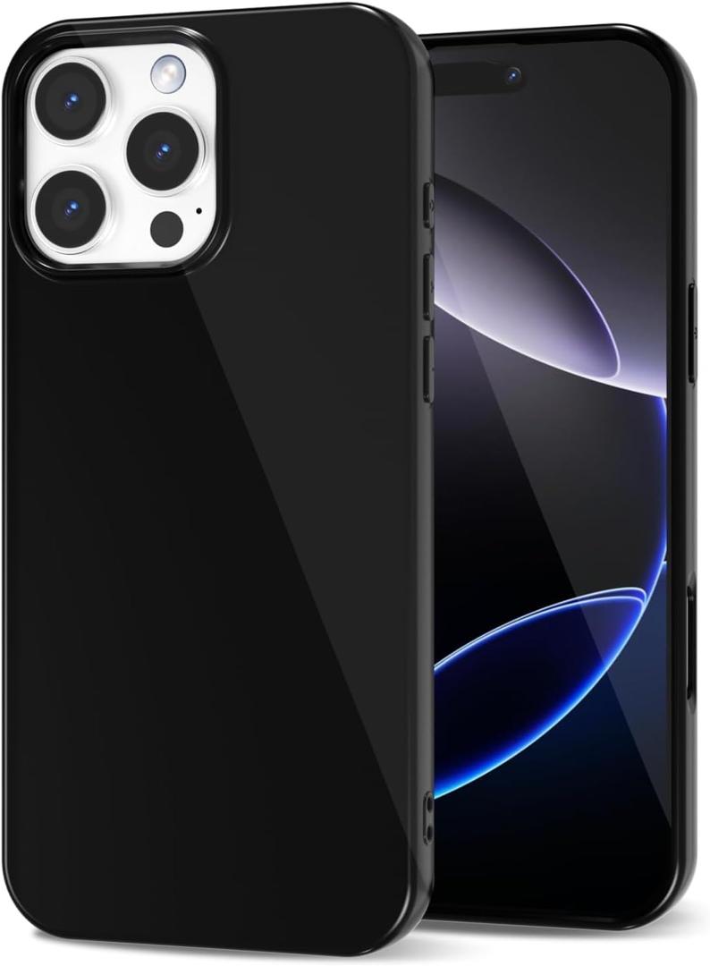 LoeoeL for iPhone 16 Pro Max Phone Case Liquid Silicone, Cute Girly Thin Ultra Slim Jelly Soft Rubber Gel Protective Glossy Hard Plastic Case, Plain Solid Color Cover for Women Girl, Black