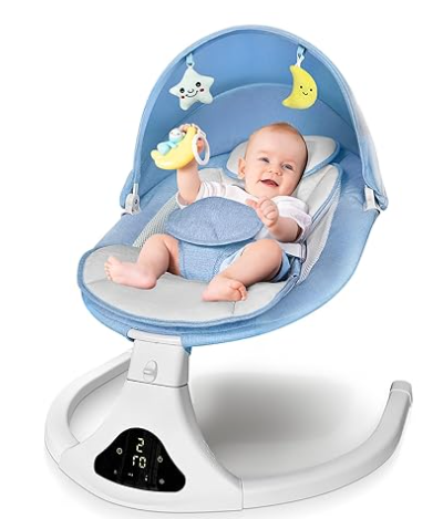 Electric Baby Swing with Remote Control - 5 Natural Motion Speeds, Detachable Seat Pad | Portable Infant Swing for Indoor/Outdoor Use