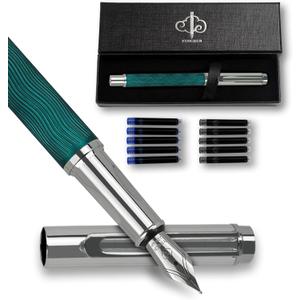 YUNCHUN Fountain Pen Set, Refillable Fountain Pen with 10 Ink Cartridges, Pen Sets for Men Gift, Fountain Pen Medium Nib, Boligrafo Elegante Black Ink, Streamline Design Ink Pen, Green