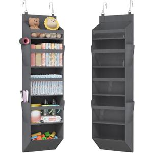 Lifewit 1 Pack Over the Door Organizer, 5 Section Clear Window Hanging Storage with 4 Side Pockets, Sturdy Anti Tilt 40 lbs Load Behind Door for Closet, Bedroom, Bathroom, Nursery, Dorm, Gray