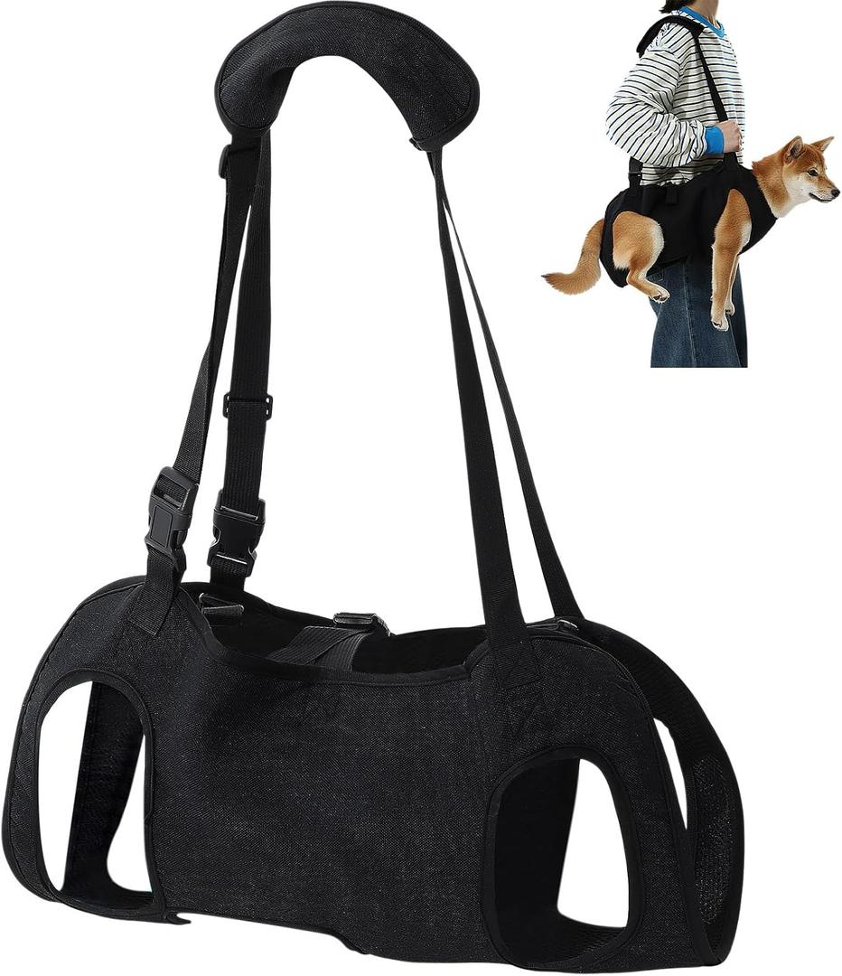 Shinylin Dog Carry Sling Emergency Backpack Pet Legs Support and Rehabilitation Dog Lift Harness Adjustable Lifting Straps Carrier for Senior Dogs Joint Injuries, Arthritis, Hiking, Skiing, Black (M)
