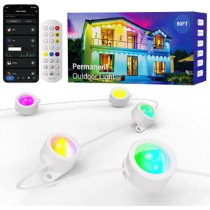 HUTAKUZE Permanent Outdoor Lights, 50FT with 30 RGB LED Lights,IP67 Waterproof, 48 Scene Modes for Outdoor Decor, APP/Remote Control,Music Sync