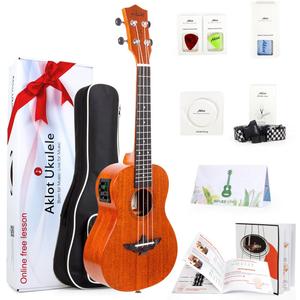 Electric Ukulele, AKLOT Tenor Electric Ukelele 26 Inch Uke with Equalizer Solid Mahogany for Professional Player with Beginner Kit (Gig Bag, Picks, Strap, String, Cleaning Cloth, Starter Manual)