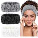 LAPOHI 3 Pack Modern Microfiber Facial Headbands for Washing Face, Makeup & Spa - Skincare & Towel Headbands for Women & Girls (White,Black,Grey)