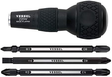 VESSEL BALL GRIP 1/4" Hex. Bit Interchangeable Screwdriver (Bit 3PC. (+1, +3 / +2, -6 / PZ2, PZ3) SET. 220W3J1)