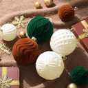 Lanpn 4 Pcs 6" Large Christmas Ornaments, Oversized Velvet Xmas Tree Ball, Big Flocked Christmas Tree Ornament, Shatterproof Plastic Balls for Yard Lawn Holiday Hanging Decor, Neutral Color (Beige-Brown-Dark Green)