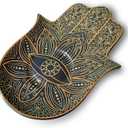 Exquisite Small Ceramic Jewelry Tray - Trinket Dish Evil Eye Decor, Gold Plate Ring Holder, Modern Boho Home Essentials, Perfume Organizer, Witchy, Aesthetic Room Decor (Black Hamsa)