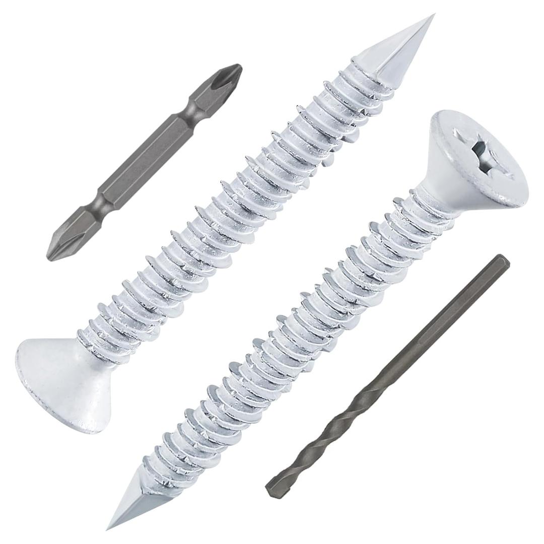 2 x WenSilon(30 PCS) 1/4" x1-3/4 White Concrete Screw Anchor White Flat Head for Anchoring to Masonry, Block or Brick Stucco