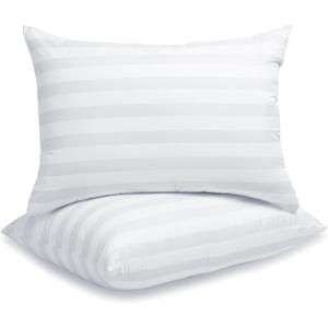 LAVANCE Pillows Queen Size Set of 2 Hotel Collection Pillows 3D Down Alternative Fiber Filling Soft Bed Pillows for Back, Stomach or Side Sleepers-1.2" White Striped, 20"x28"