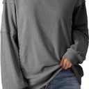 Dokotoo Oversized Crewneck Sweatshirt for Women Long Sleeve Soft Knit Tops Striped Contrast Tunic Shirts Fall Winter Clothes (Gray, XXL)