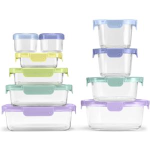 Ello Color Lock 20pc Glass Food Storage Containers with Lids, Purple Rain, 10 x Mixed