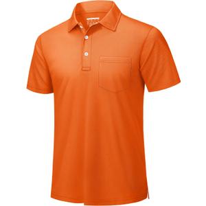 TACVASEN Mens Polo Shirts with Pocket Mens Golf Shirt Short Sleeve Performance Dry Fit Golf Work Athletic Polos (Large, Orange)