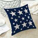 4th of July Pillow Covers 18x18 Inch Set of 2 Navy Blue Cream Patriotic Stars Outdoor Decor Throw Pillows Independence Day Memorial Day Farmhouse Decorative Cushion Cases for Couch Decorations