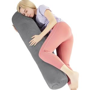 Body Pillow for Adults, Bolster Pillow with Removable Velvet Cover, Long Round Cervical Roll Pillow (Grey, 47 inch)
