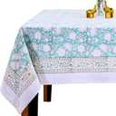 Hand Block Print Tablecloth - Table Cloths for 6 Foot Rectangle Tables, 100% Cotton, 60 x 90 Inches: Green, Floral Design - Ideal for Dining, Kitchen, Holiday, Party, Farmhouse, Outdoor