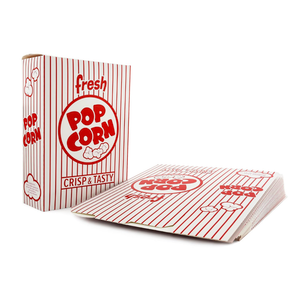 Snappy 4J Red & White Striped Close Top Popcorn Boxes for Movie Night Supplies, Popcorn Containers Bulk, Movie Night Supplies, 2.3 oz. Capacity, 5.75" x 2.5” x 8.5”