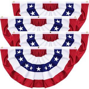 4 Pack 1.5 X 3 FT American Bunting Flag 4th of July Decorations, USA Pleated Fan Flag Fourth of July Patriotic Half Fan Banner 100% Polyester Fourth of July Independence Day Outdoor Decor Memorial Day
