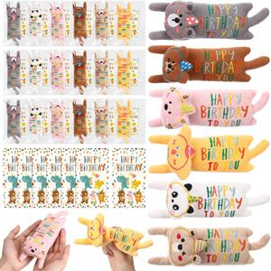 Civaner 25 Set Plush Stuffed Animals with Positive Card Christmas Gifts Bulk for Family Friend(24 Set, Birthday Mini Bear)