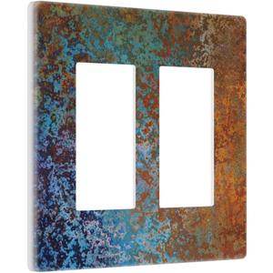 Old Abstract Blue/Red Messy Rust 2 Gang Double Decorator GFCI/Rocker Wall Plate Orange Messy Metal Copper Rusty Iron Print Electrical Outlet Decorative Receptacle Cover Light Switch for Dimmer, USB