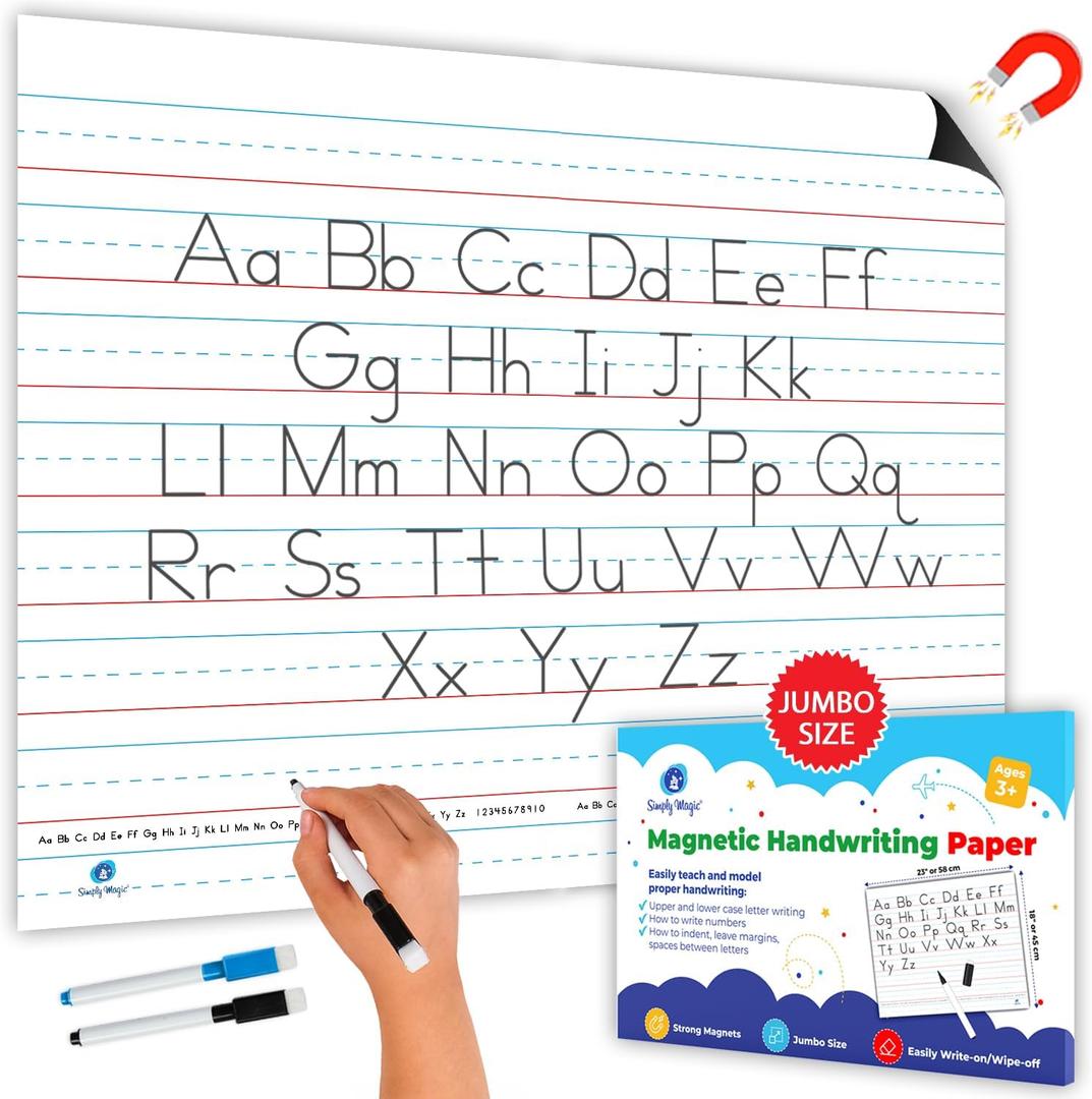 Extra Large Magnetic Handwriting Paper - 23'x18', Jumbo Magnetic Notebook Paper for Whiteboard, Giant Magnet Lined Papers for Classroom, Giant Lined Dry Erase Chart - Simply Magic