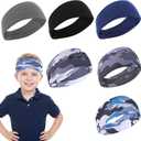 6Pcs Boys Headbands for Sports, Athletic Sweatbands for Kids Kids Headband | Basketball Football, Sports Breathable Elastic