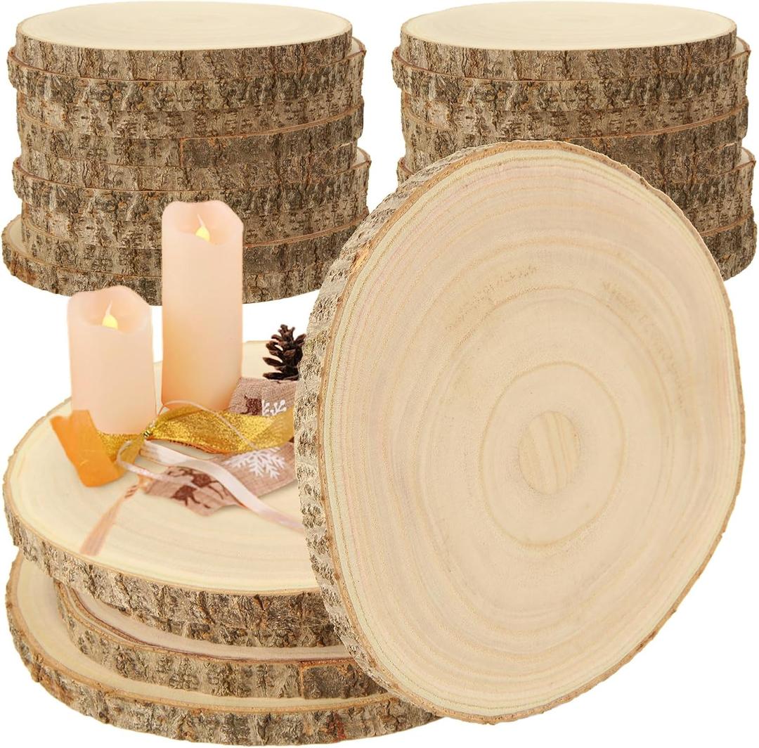 WOPPLXY 10 Pcs Large Unfinished Wood Slices for Centerpieces, 8-9 Inches Wood Rounds for Tables Decor Round Wooden Discs, Wooden Slices Rustic Wood Slabs for DIY Crafts, Wedding,Christmas,Table Decor
