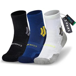 BRISIRA Coolmax Bamboo Viscose Kids Socks Compression Athletic Hiking Running Sports Boys Socks Moisture Wicking for Youth (Medium, Mixcolor-3pack)