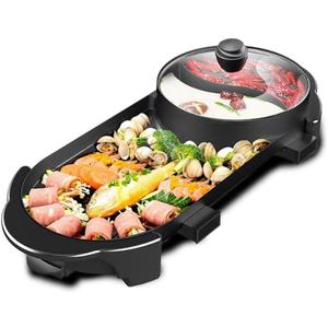 SEAAN Hot Pot with Grill, Korean BBQ Grill Indoor Hotpot Pot Electric Combo, Shabu Shabu Pot with Divider KBBQ Grill Smokeless Non-stick Separate Dual Temperature Control, for 2-12 People, 110V