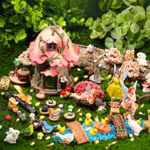 HIYZI 93 Pcs Fairy Garden House Resin Accessories Fairy Elves Kit Miniature Fairy Figurines Ornaments Animals Decor Outdoor for DIY Dollhouse