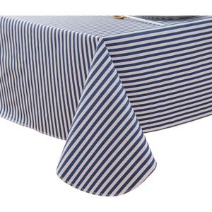Pioggia Vinyl Tablecloth with Flannel Backed Waterproof Oil-Proof PVC Table Cloth Stain-Resistant Wipeable Easy Care Table Cover for Indoor and Outdoor (Blue Stripe, 60 x 102 Inch Rectangle)