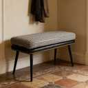 32" Retro Upholstered Entryway Bench, Leather & Fabric Shoe Bench with Removable Cushion, End of Bed Bench for Bedroom, Small Dining Bench for Living Room, Storage Bench for Hallway & Foyer