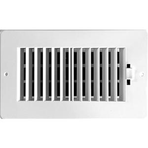 Two-way plastic side wall/ceiling register in white 8"w X 4"h for duct opening (outside dimension is 10"w X 6"h)