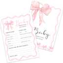 Baby Shower Predictions and Advice Cards for New Parents, Baby Shower Game for Girl Boy, 25 Pack Double-Side Gender Neutral Games, Pink Bow-D08