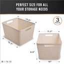 BINO Woven Plastic Basket | Large (Natural), 3-Pack | THE JUTE COLLECTION | Home Organization, Space-Saving Storage, Stylish Design | Plastic Storage Basket