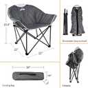 OUTDOOR LIVING SUNTIME Sofa Chair, Oversize Padded Moon Leisure Portable Stable Comfortable Folding Chair for Camping, Hiking, Carry Bag (Grey)