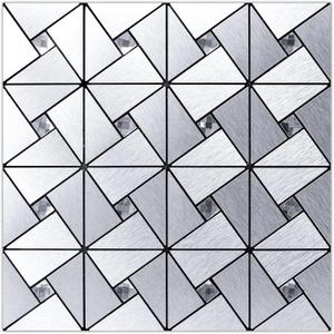 Art3d 10-Sheet Peel and Stick Backsplash Metal Mosaic Tiles for Kitchen Wall Decor, Stick on Aluminum Composite Tiles Stikers, Silver Windmill Puzzle Glass Mixed (12x12 Inch)