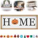 Generic Halloween Decor Home Tabletop Sign, Wooden Sign with 12 Pcs Interchangeable Seasonal Icons - Fall, Halloween, Thanksgiving, Christmas - Modern Style, 1.73 x 0.71 x 0.1 Inches