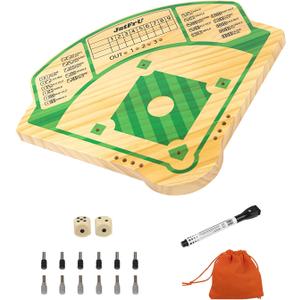 Baseball Board Game,Baseball Dice Board Game,Solid Wood 20mm Thick,10 Pieces and Dice,Markers,Manual Included,Portable
