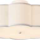 17.7" Semi Flush Mount Ceiling Light Fixture, 3-Light Modern Close to Ceiling Light with Fabric Flower-Shaped Shade, Light Fixtures Ceiling Mount for Bedroom Nursery(White)