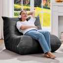 Bean Bag Chairs for Adults Giant Bean Bag Chair Memory Foam BeanBag Chair Bean Bag Sofa with Filler Faux Fur Fireside Beanbags Lazy Sofa for Living Room Bedroom Office (Grey Corduroy, Single)