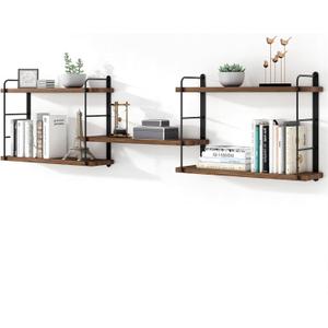 Wall Mounted Floating Shelves, Wall Shelves, Rustic Wall Decor Wood Shelves for Bedroom, Living Room, Bathroom and Kitchen Storage, Easy Installation (5, Brown)