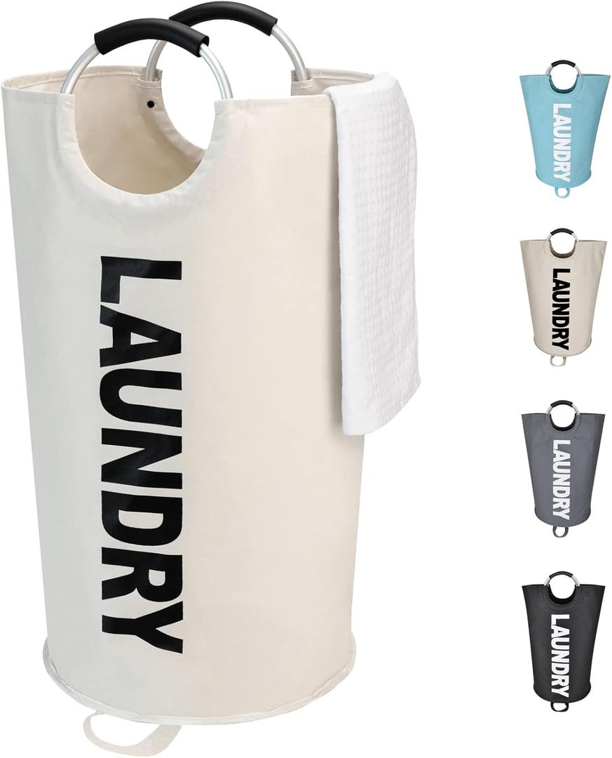 125L X-Large Laundry Basket, Freestanding Tall Clothes Hamper, Collapsible Laundry Bag, Beige