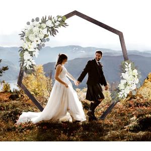 Wooden Wedding Arch 7.2FT, Heptagonal Wood Arch for Wedding Ceremony, Parties, Indoor, Outdoor, Backdrops, Wedding Arch Frame,Garden Decorations