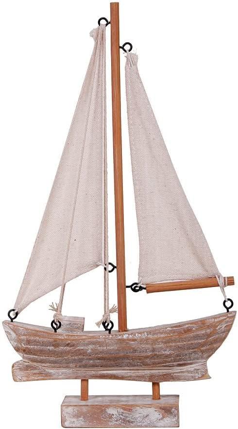 Linfevisi Wooden Sailboat Decorations Nautical Sail Boats Model Decoration Beach Coastal Ocean Themed Home Decor Ornaments Table Top Rustic Decorative Wood Sailing Boats Ships Nautical Decor 10.75" H