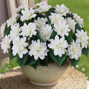 VIERENA 8 Bundles Artificial Dahlia Flowers for Outdoors Spring Summer Decor, No Fade Silk Flower Faux Dahlias Plant Arrangement for Home Garden Balcony FarmhouseWhite